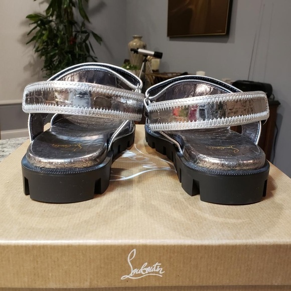 NEW Christian Louboutin Lock Cool Croc-Embossed Leather Sandal Size 37 - Picture 6 of 13